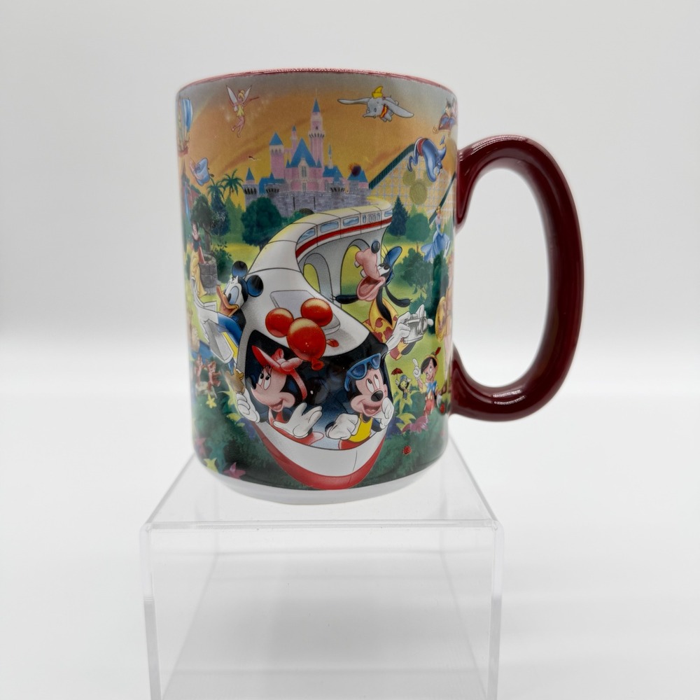 Disneyland Resort Coffee Mug Mickey Minnie Monorail All Over Character Print Red